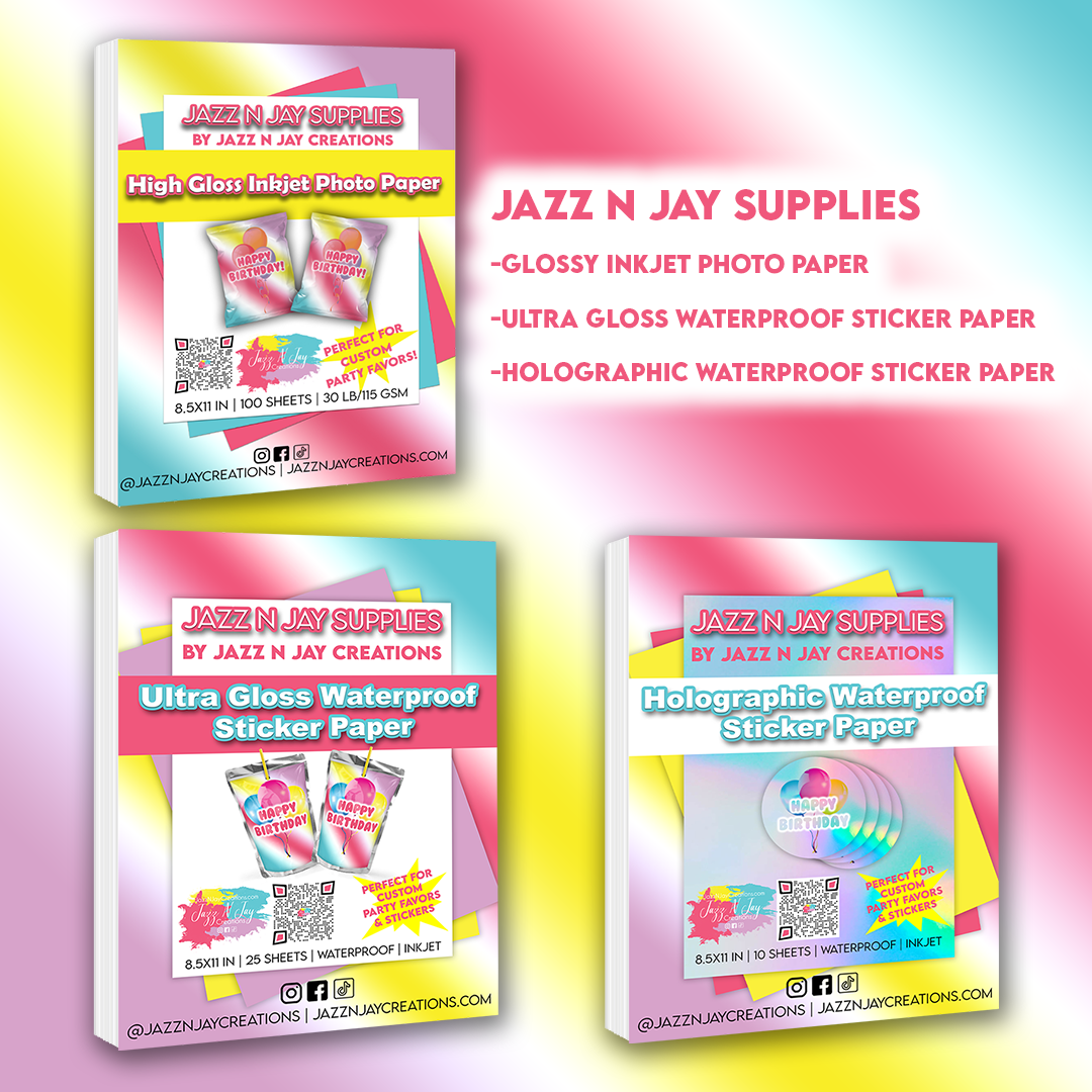 Jazz N Jay Supplies - 25 Pack Ultra Gloss Waterproof Sticker Paper