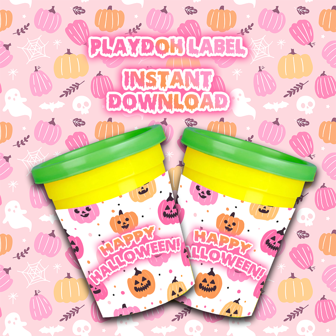 Cute Halloween Play Doh label *Instant Download* Pink Pumpkins – Jazz N