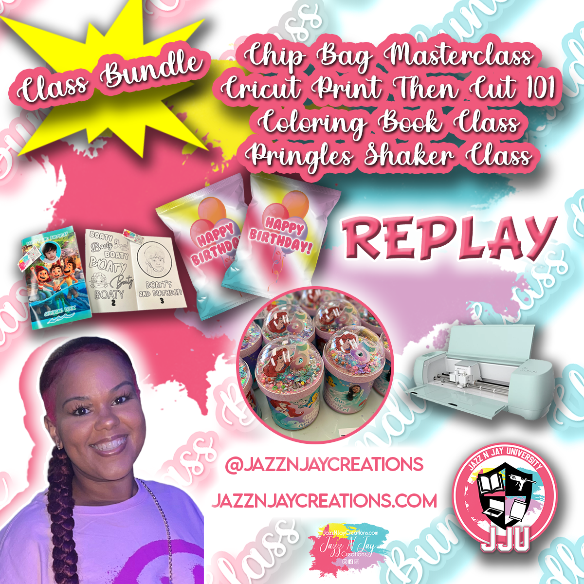 **REPLAY**Class Bundle -Chip Bag Masterclass, Pringles Shaker Class, Coloring Book Class & Cricut Print Then Cut 101 Class