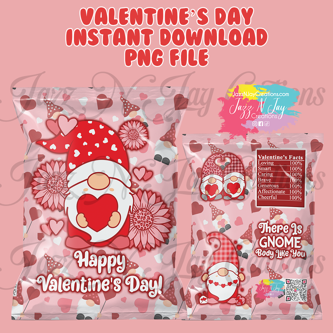 Gnome flower- Valentine's Day Chip Bags *Printable / Instant Download*