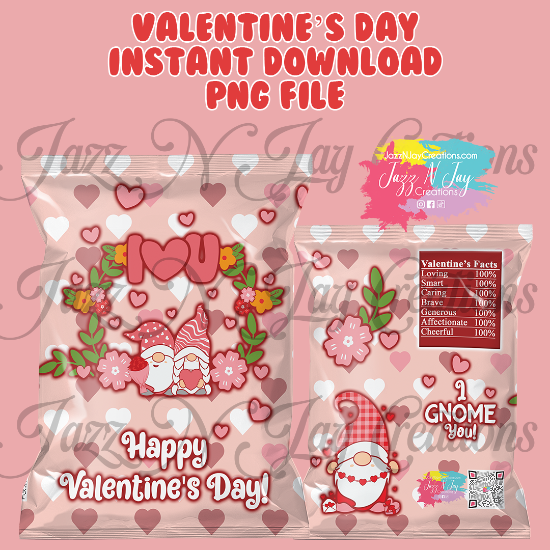 I heart you gnome- Valentine's Day Chip Bags *Printable / Instant Download*