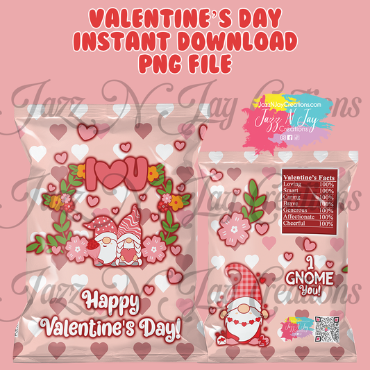 I heart you gnome- Valentine's Day Chip Bags *Printable / Instant Download*