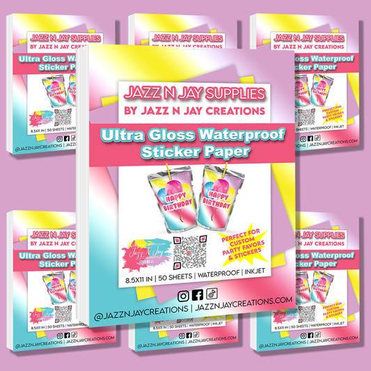Jazz N Jay Supplies - 50 Pack Ultra Gloss Waterproof Sticker Paper