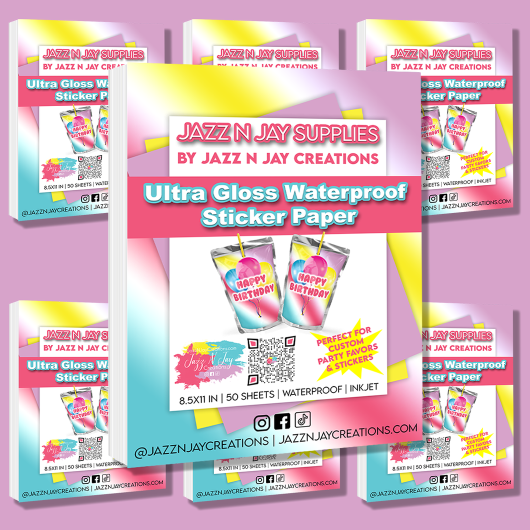 Jazz N Jay Supplies - 50 Pack Ultra Gloss Waterproof Sticker Paper