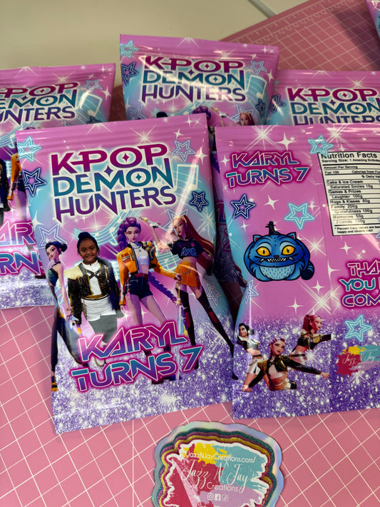 Kpop Demon Hunters Huntrix Saja Boys Party Favors | Custom Chip Bags, Capri Sun Labels, Goodie Bags | Personalized Kpop Birthday Set