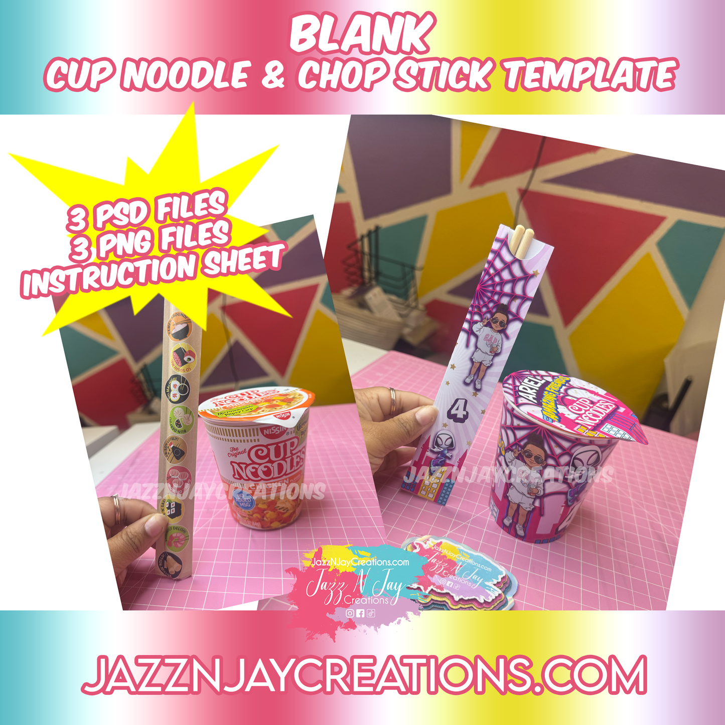 Blank cup noodle / ramen template w/chop sticks