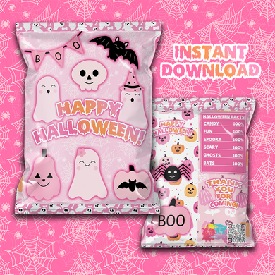 Cute Halloween Chip Bag *Instant Download* Pink Pumpkins