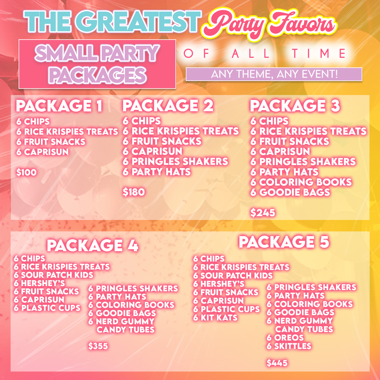 Small Party Packages - Custom Party Favors