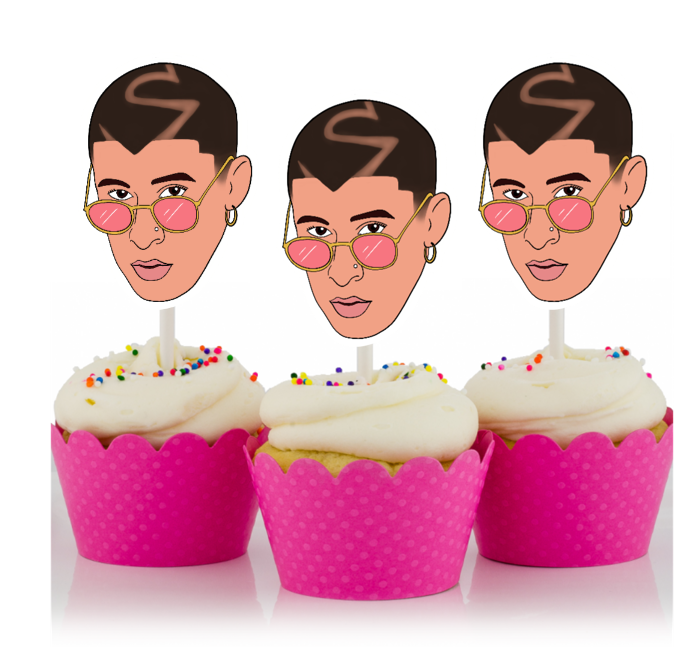 Bad Bunny inspired cupcake toppers