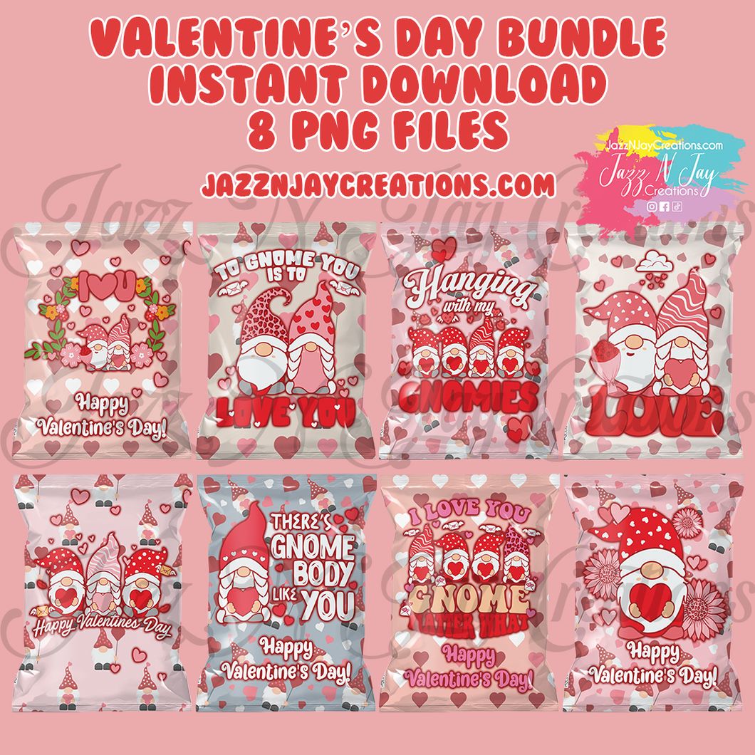 Gnome Valentine's Day Bundle- Valentine's Day Chip Bags *Instant Download*