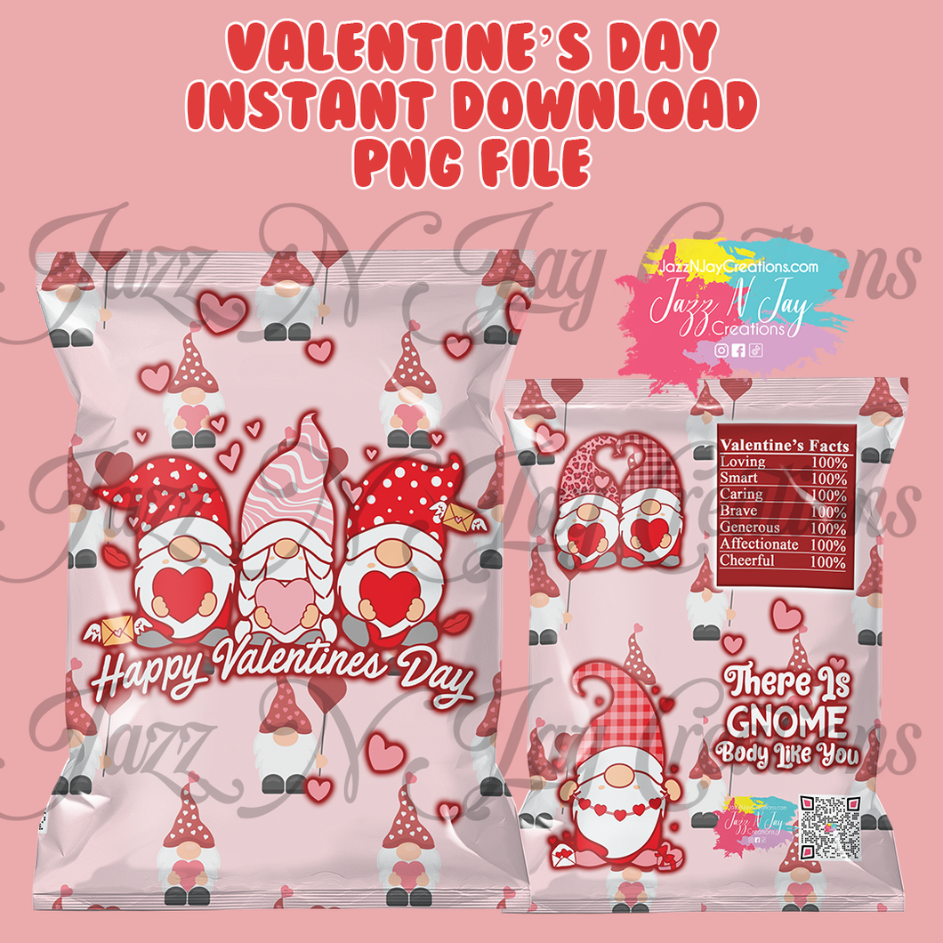 Gnome Happy Valentine's Day- Valentine's Day Chip Bags *Printable / Instant Download*