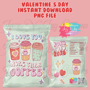 Retro I Love You more than Coffee- Valentine's Day Chip Bags *Instant Download*