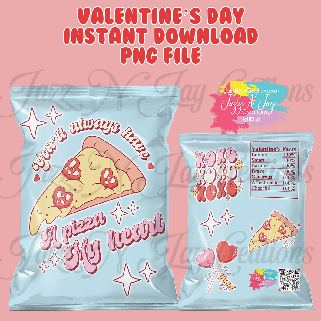 Retro Pizza My Heart- Valentine's Day Chip Bags *Instant Download*